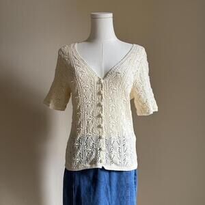 Sezane short sleeve cream knit cardigan small